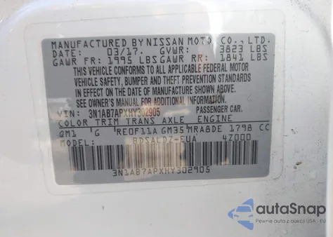 2017 Nissan Sentra Sv из США, поврежденный, VIN 3N1AB7APXHY302905